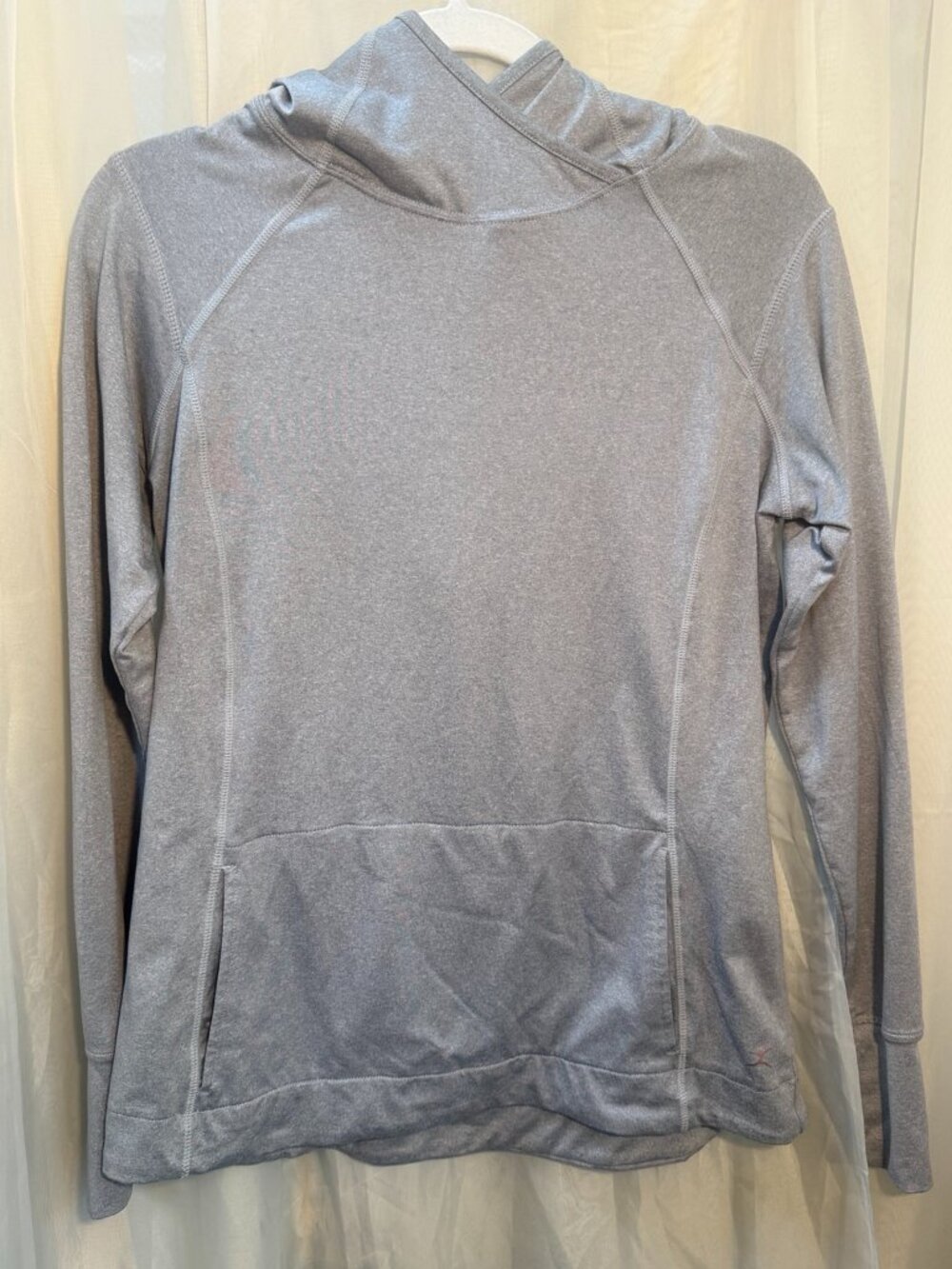 Danskin Gray Hooded Athletic Pullover Sweatshirt Thumbholes Women's Small